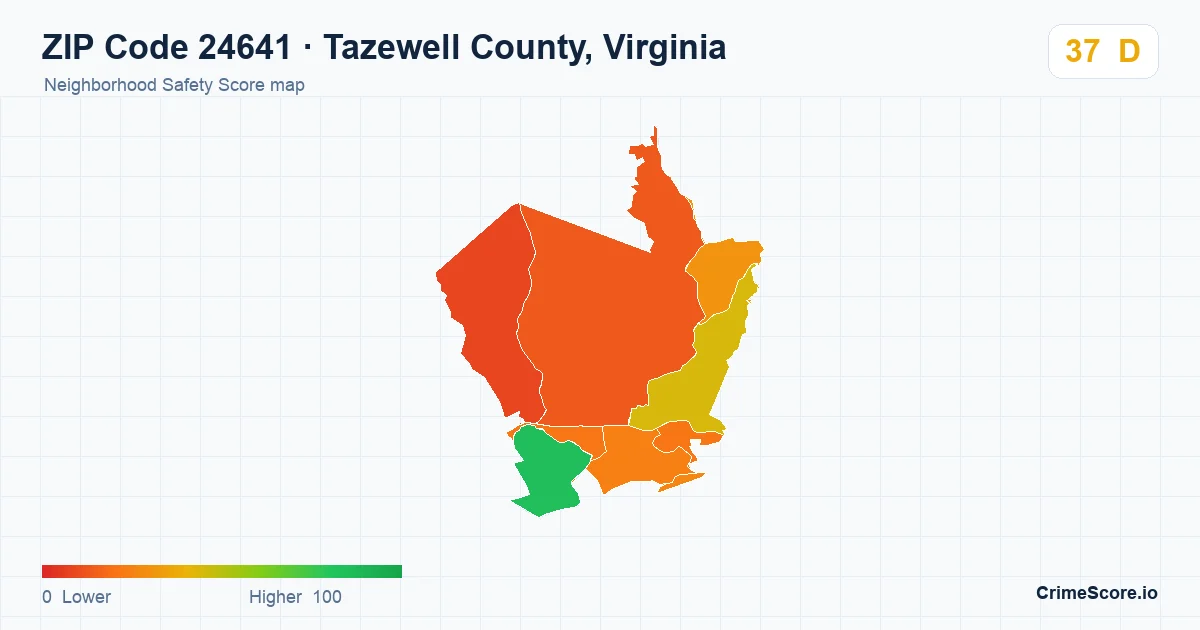 ZIP Code 24641 in Tazewell County, Virginia neighborhood Safety Score map