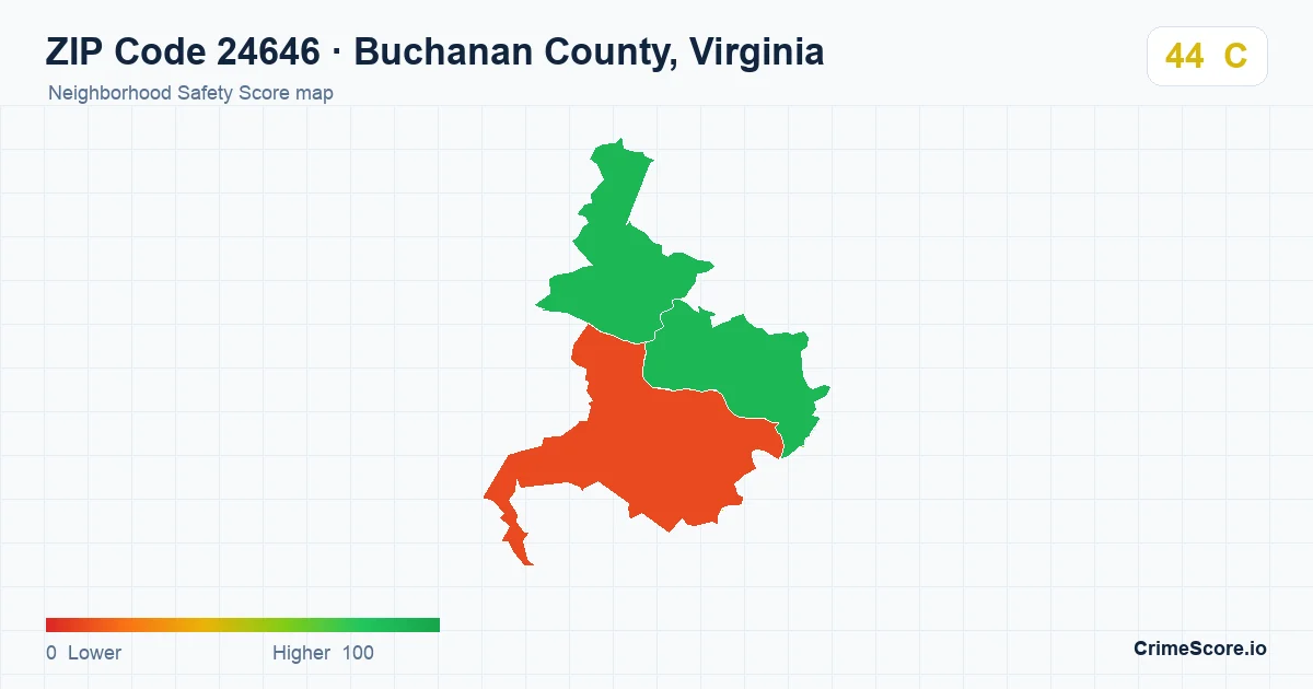 ZIP Code 24646 in Buchanan County, Virginia neighborhood Safety Score map