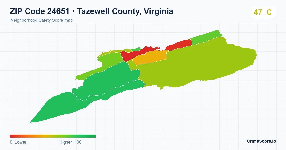 ZIP Code 24651 in Tazewell County, Virginia neighborhood Safety Score map