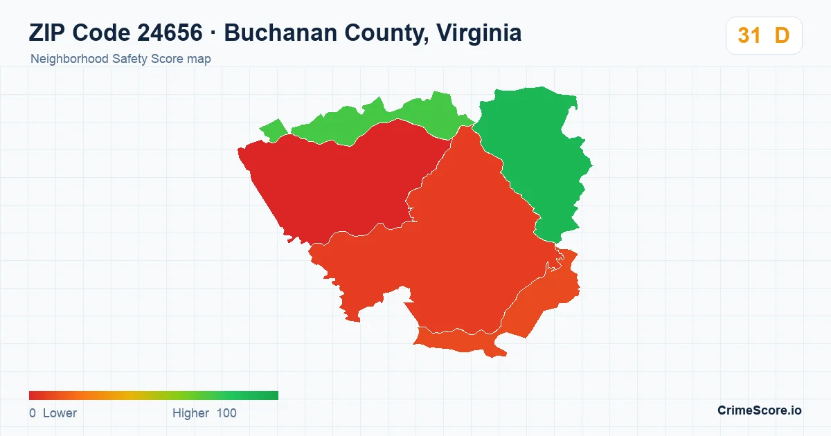 ZIP Code 24656 in Buchanan County, Virginia neighborhood Safety Score map
