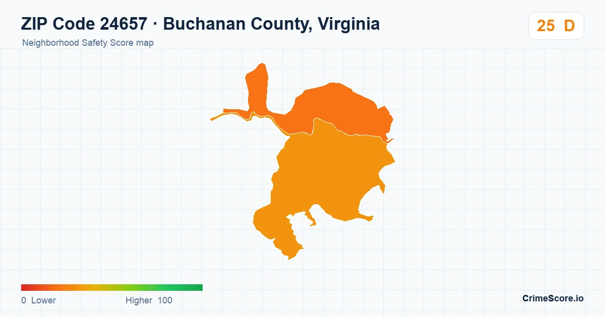 ZIP Code 24657 in Buchanan County, Virginia neighborhood Safety Score map
