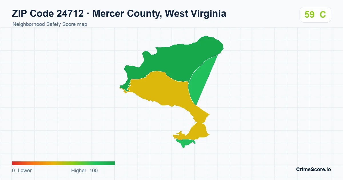 ZIP Code 24712 in Mercer County, West Virginia neighborhood Safety Score map