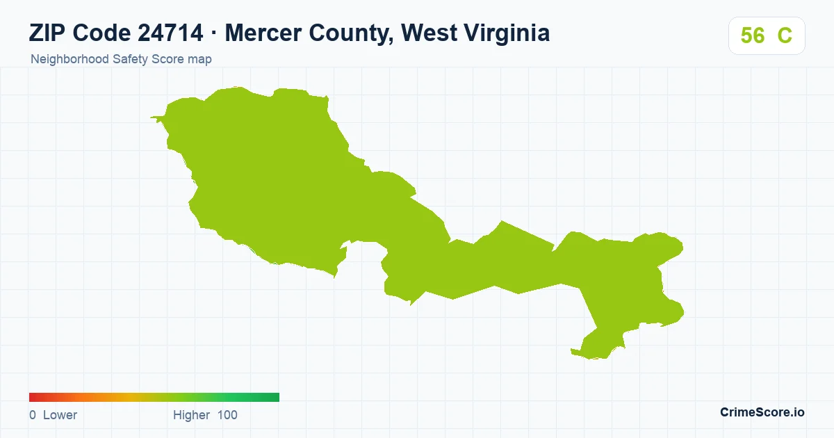 ZIP Code 24714 in Mercer County, West Virginia neighborhood Safety Score map