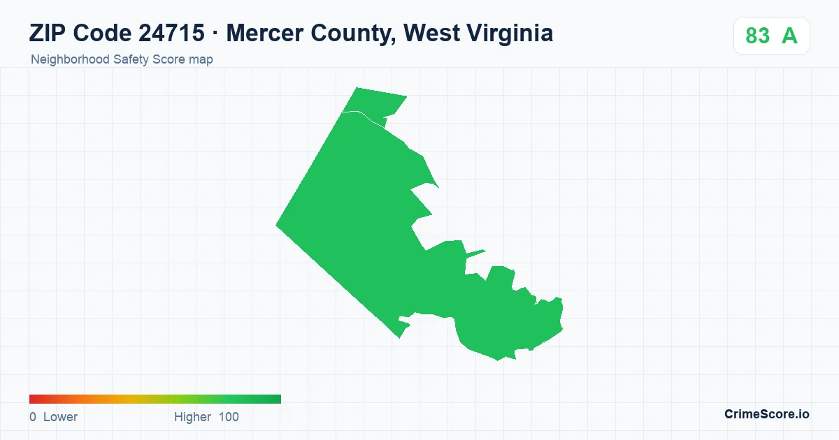 ZIP Code 24715 in Mercer County, West Virginia neighborhood Safety Score map
