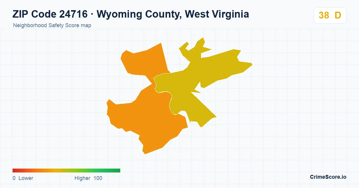 ZIP Code 24716 in Wyoming County, West Virginia neighborhood Safety Score map