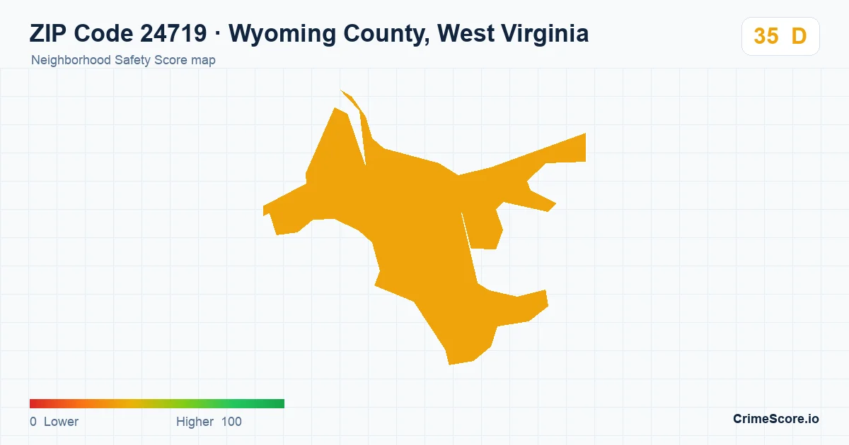 ZIP Code 24719 in Wyoming County, West Virginia neighborhood Safety Score map