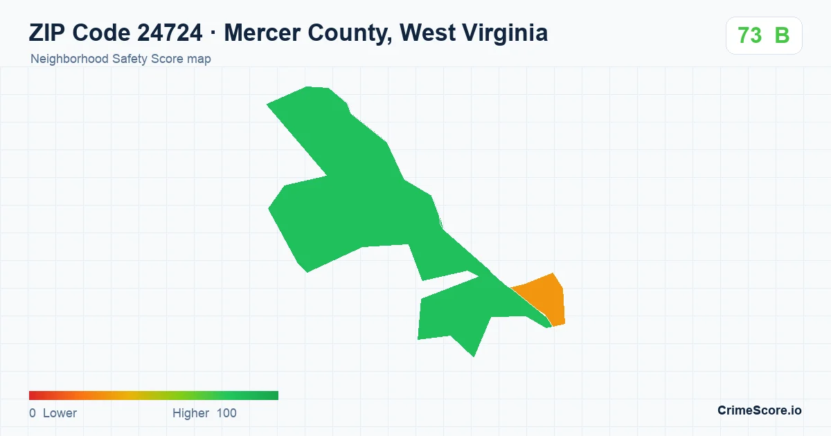 ZIP Code 24724 in Mercer County, West Virginia neighborhood Safety Score map