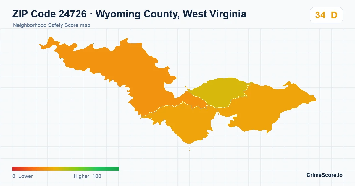 ZIP Code 24726 in Wyoming County, West Virginia neighborhood Safety Score map