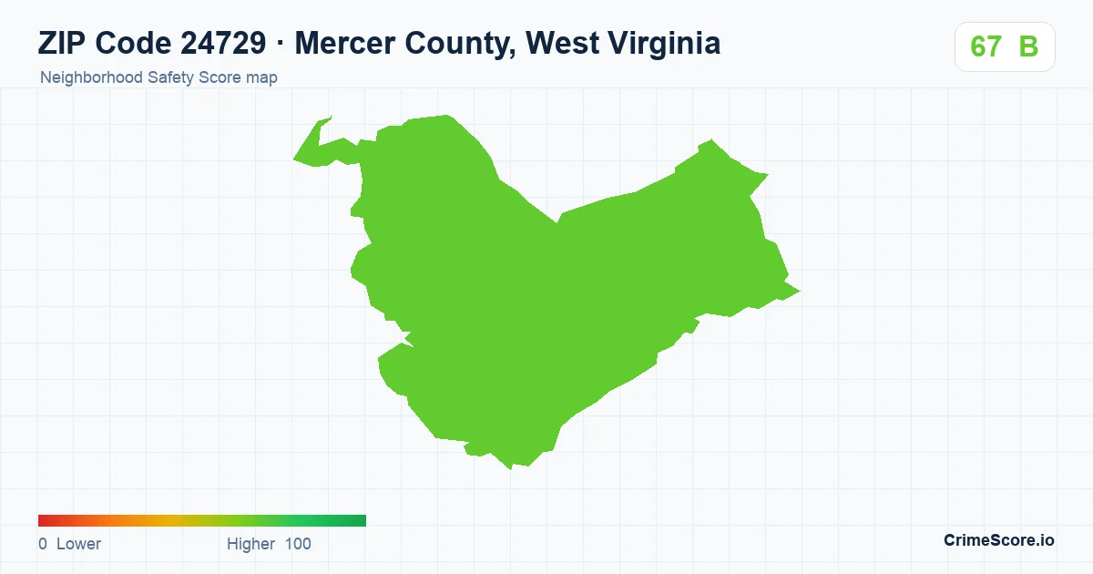ZIP Code 24729 in Mercer County, West Virginia neighborhood Safety Score map