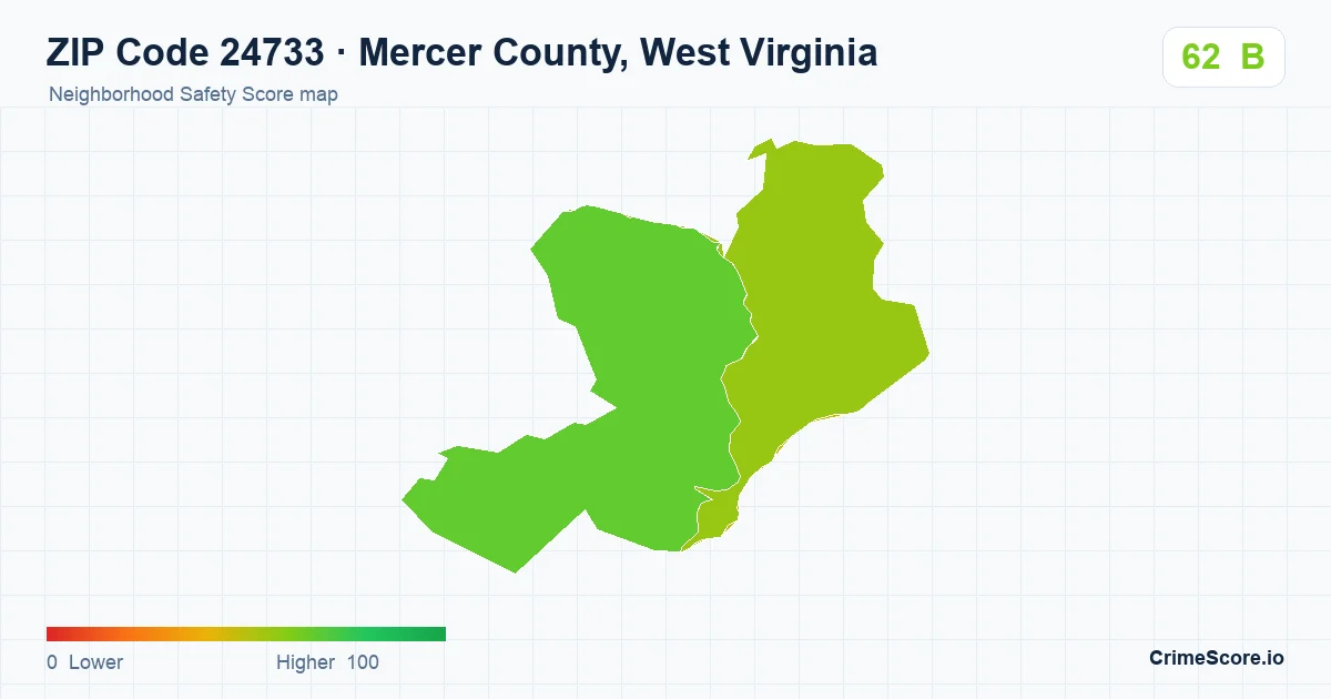 ZIP Code 24733 in Mercer County, West Virginia neighborhood Safety Score map