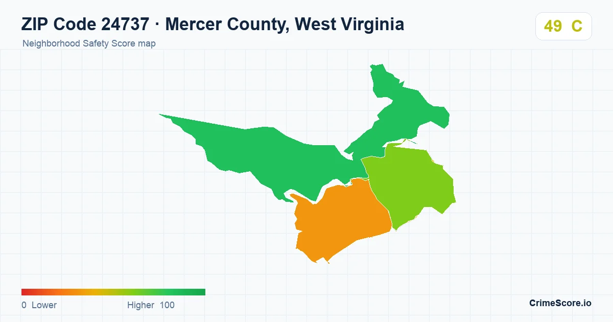 ZIP Code 24737 in Mercer County, West Virginia neighborhood Safety Score map