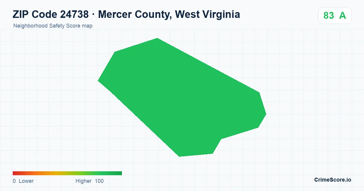 ZIP Code 24738 in Mercer County, West Virginia neighborhood Safety Score map