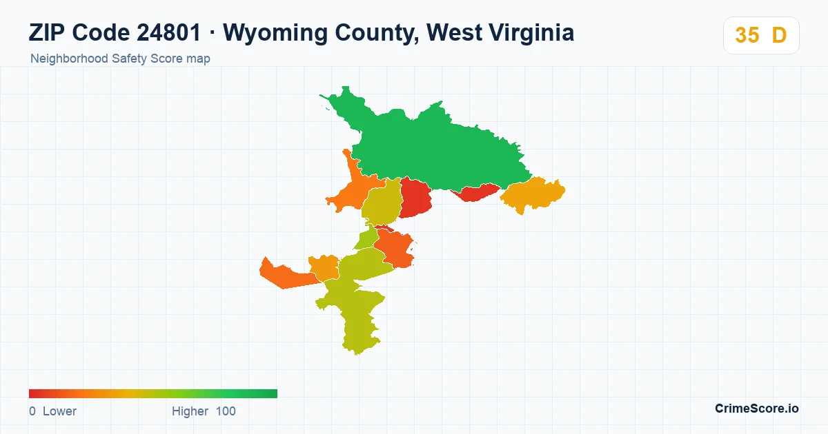 ZIP Code 24801 in Wyoming County, West Virginia neighborhood Safety Score map
