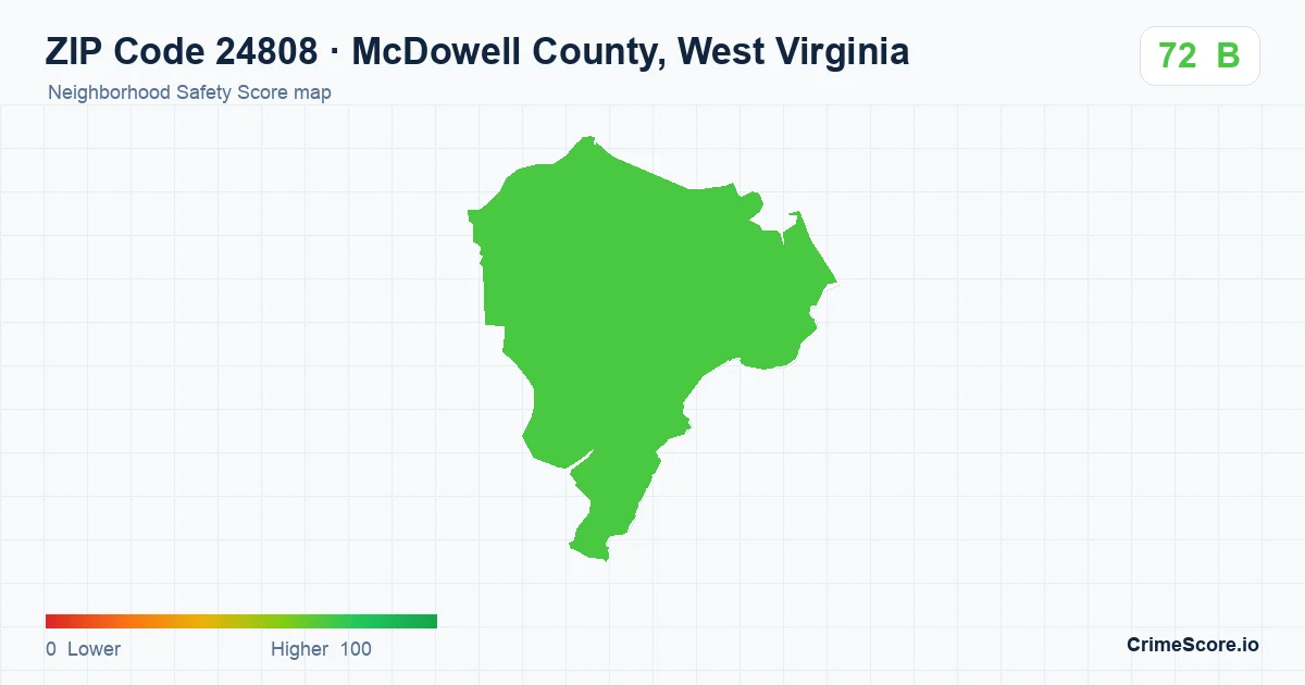 ZIP Code 24808 in McDowell County, West Virginia neighborhood Safety Score map