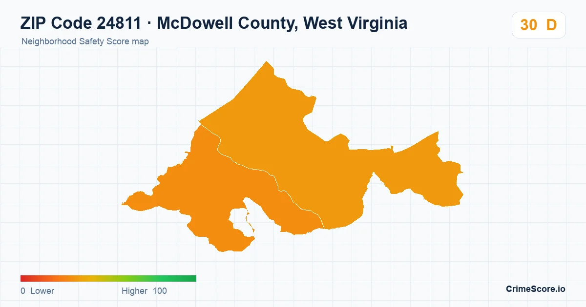 ZIP Code 24811 in McDowell County, West Virginia neighborhood Safety Score map