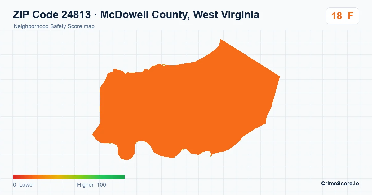 ZIP Code 24813 in McDowell County, West Virginia neighborhood Safety Score map