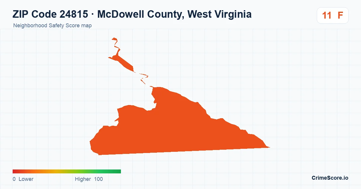 ZIP Code 24815 in McDowell County, West Virginia neighborhood Safety Score map
