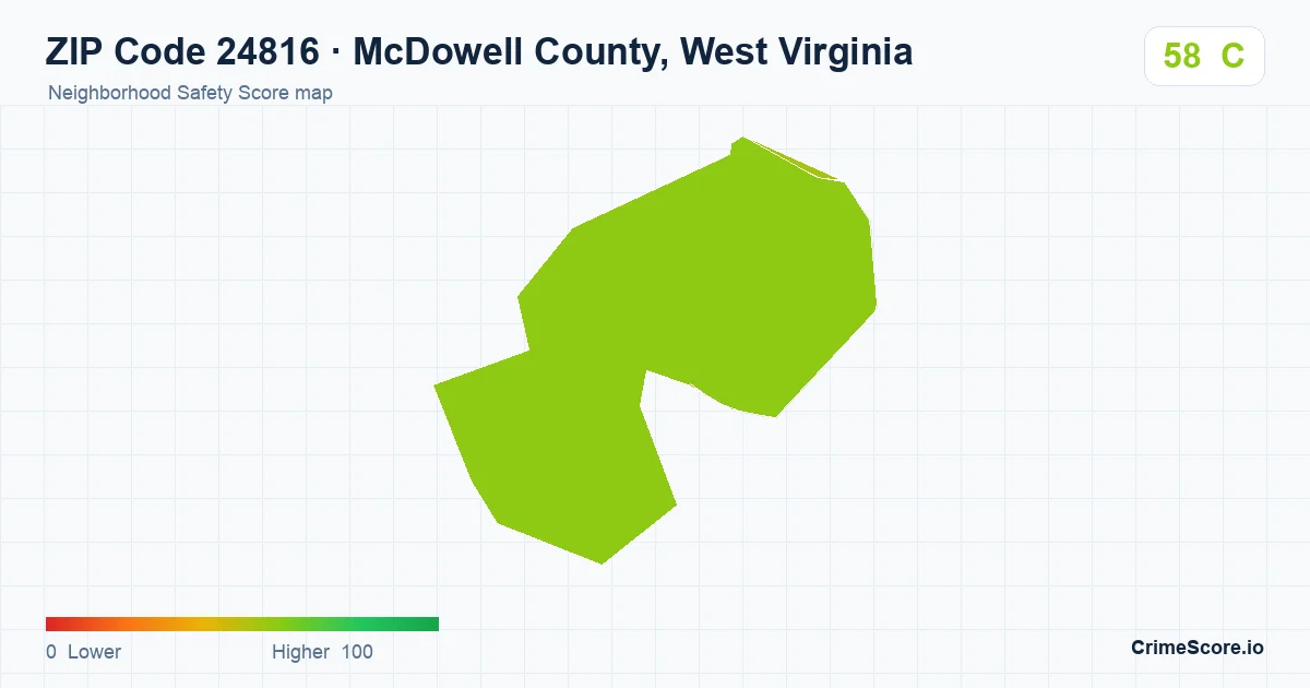 ZIP Code 24816 in McDowell County, West Virginia neighborhood Safety Score map