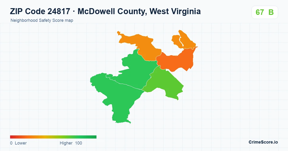 ZIP Code 24817 in McDowell County, West Virginia neighborhood Safety Score map