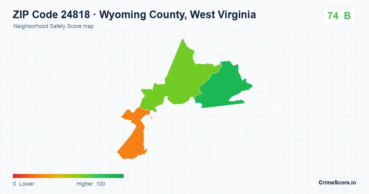 ZIP Code 24818 in Wyoming County, West Virginia neighborhood Safety Score map