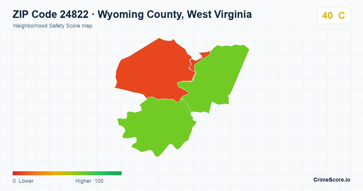 ZIP Code 24822 in Wyoming County, West Virginia neighborhood Safety Score map