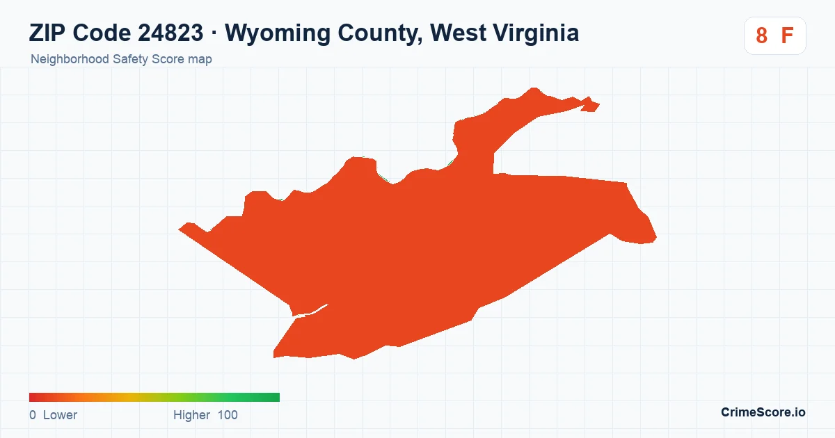 ZIP Code 24823 in Wyoming County, West Virginia neighborhood Safety Score map