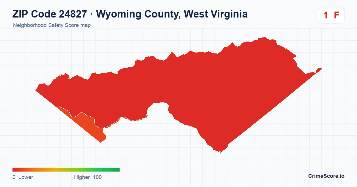 ZIP Code 24827 in Wyoming County, West Virginia neighborhood Safety Score map