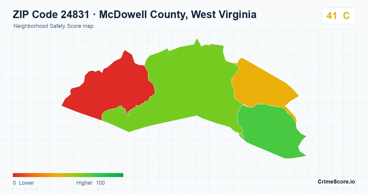 ZIP Code 24831 in McDowell County, West Virginia neighborhood Safety Score map