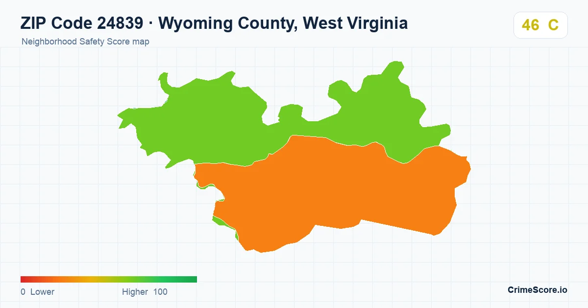 ZIP Code 24839 in Wyoming County, West Virginia neighborhood Safety Score map