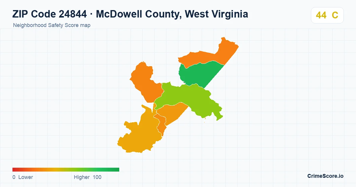 ZIP Code 24844 in McDowell County, West Virginia neighborhood Safety Score map