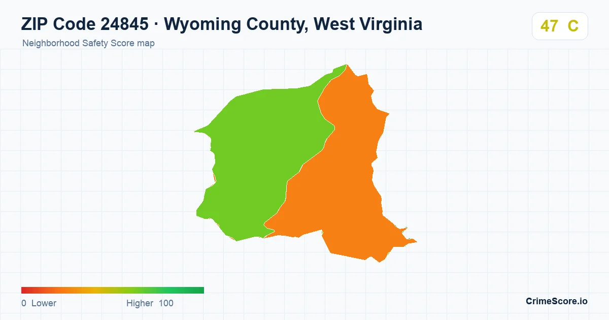 ZIP Code 24845 in Wyoming County, West Virginia neighborhood Safety Score map