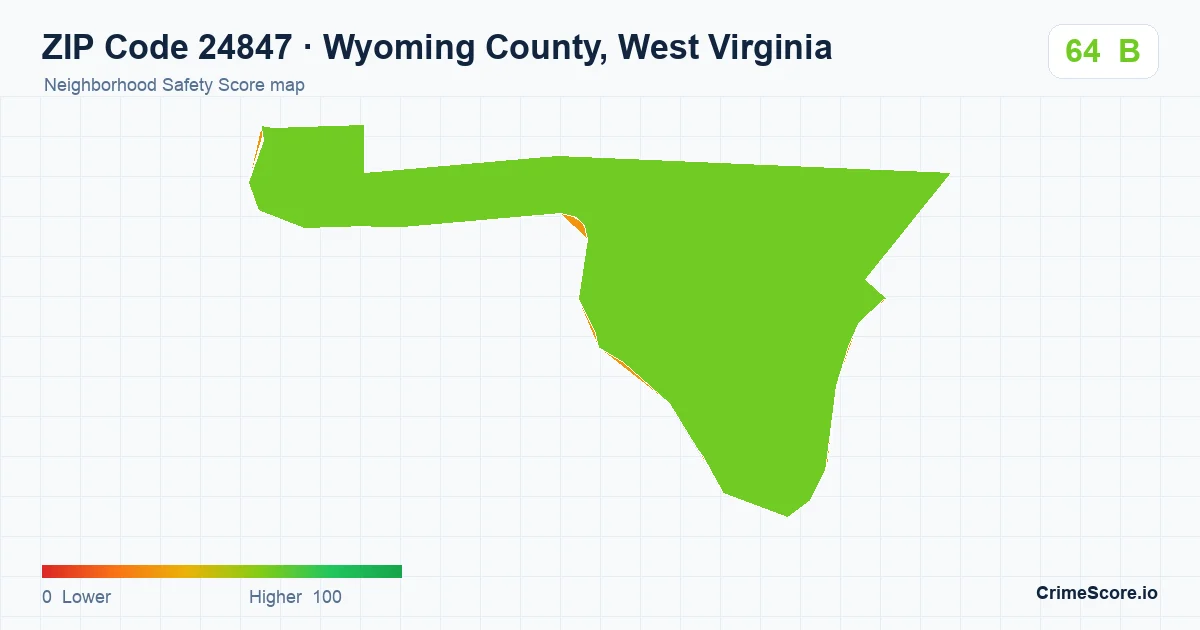 ZIP Code 24847 in Wyoming County, West Virginia neighborhood Safety Score map