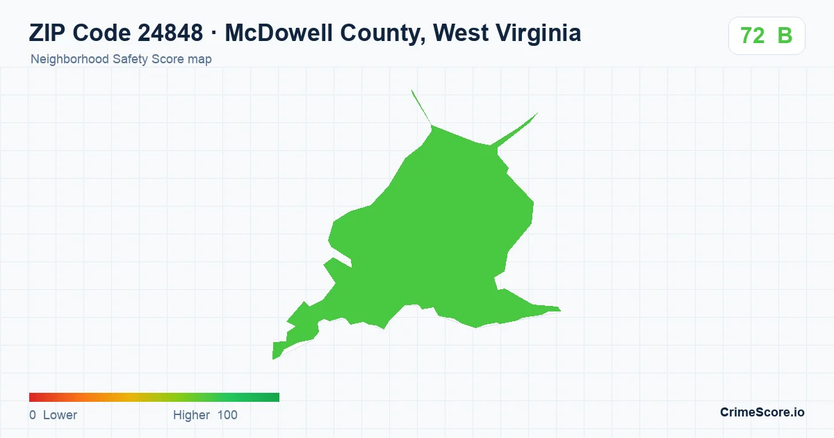 ZIP Code 24848 in McDowell County, West Virginia neighborhood Safety Score map