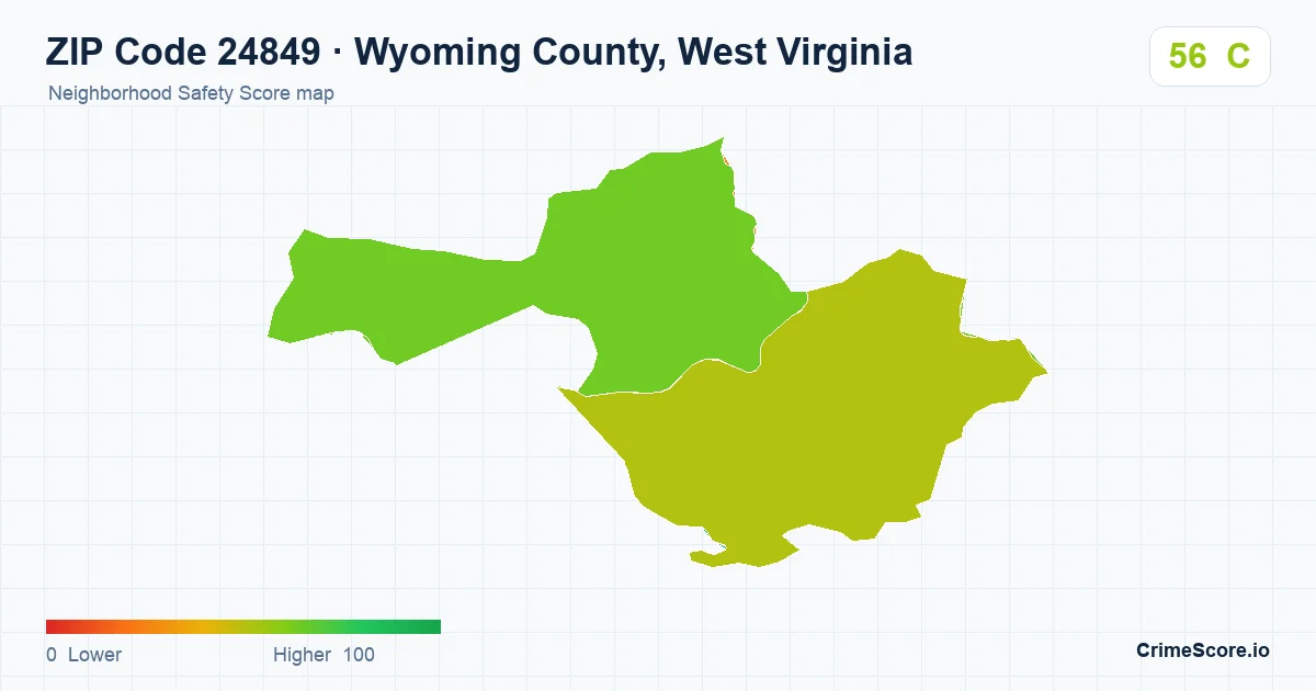 ZIP Code 24849 in Wyoming County, West Virginia neighborhood Safety Score map