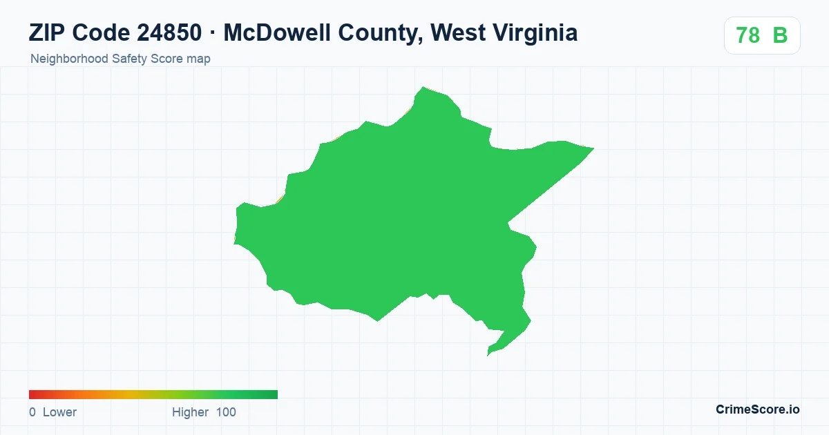 ZIP Code 24850 in McDowell County, West Virginia neighborhood Safety Score map