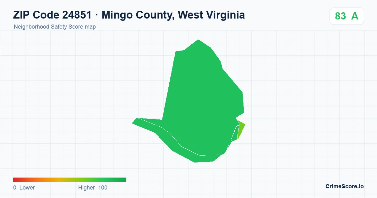 ZIP Code 24851 in Mingo County, West Virginia neighborhood Safety Score map