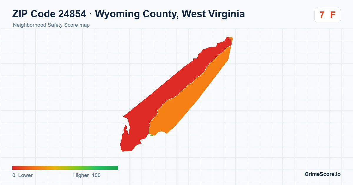 ZIP Code 24854 in Wyoming County, West Virginia neighborhood Safety Score map