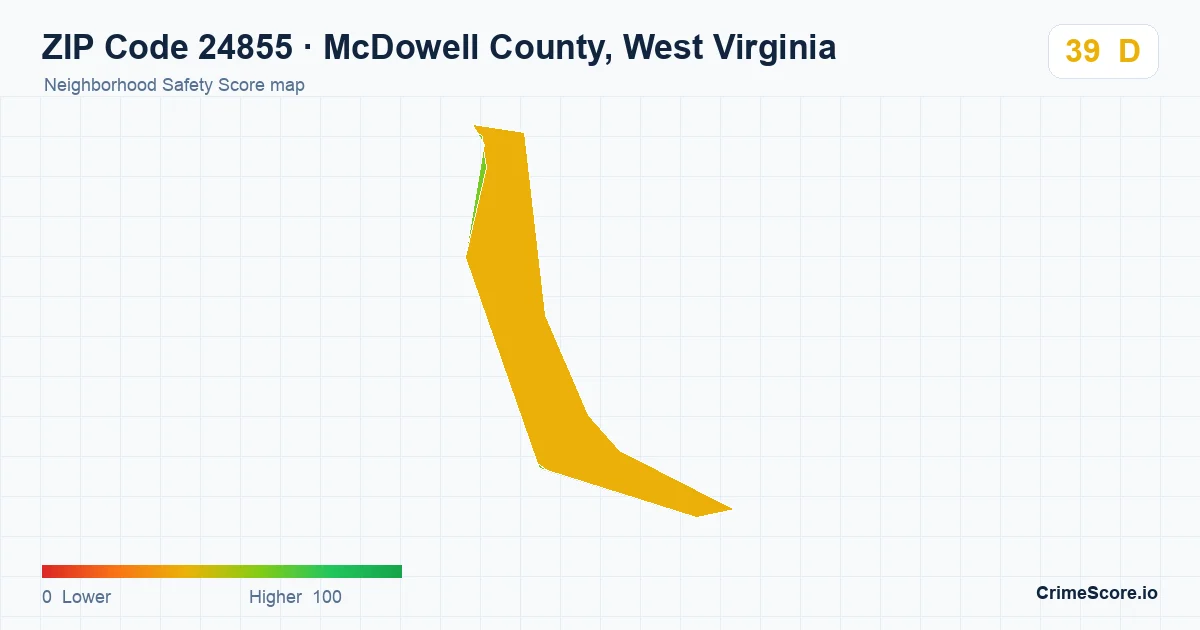 ZIP Code 24855 in McDowell County, West Virginia neighborhood Safety Score map