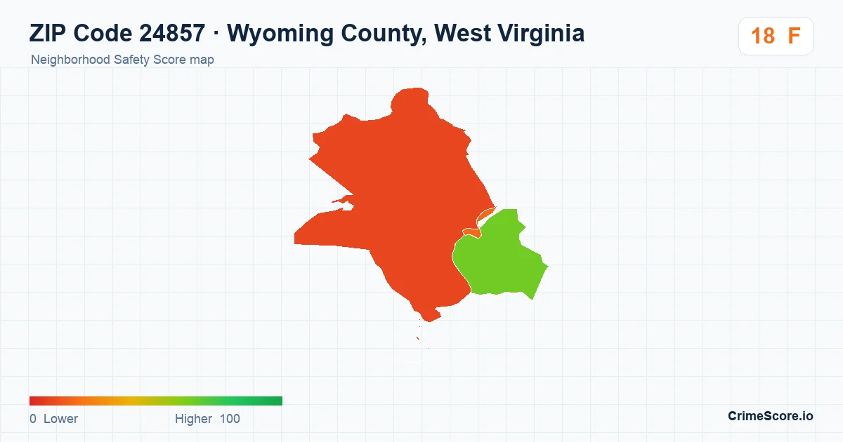 ZIP Code 24857 in Wyoming County, West Virginia neighborhood Safety Score map