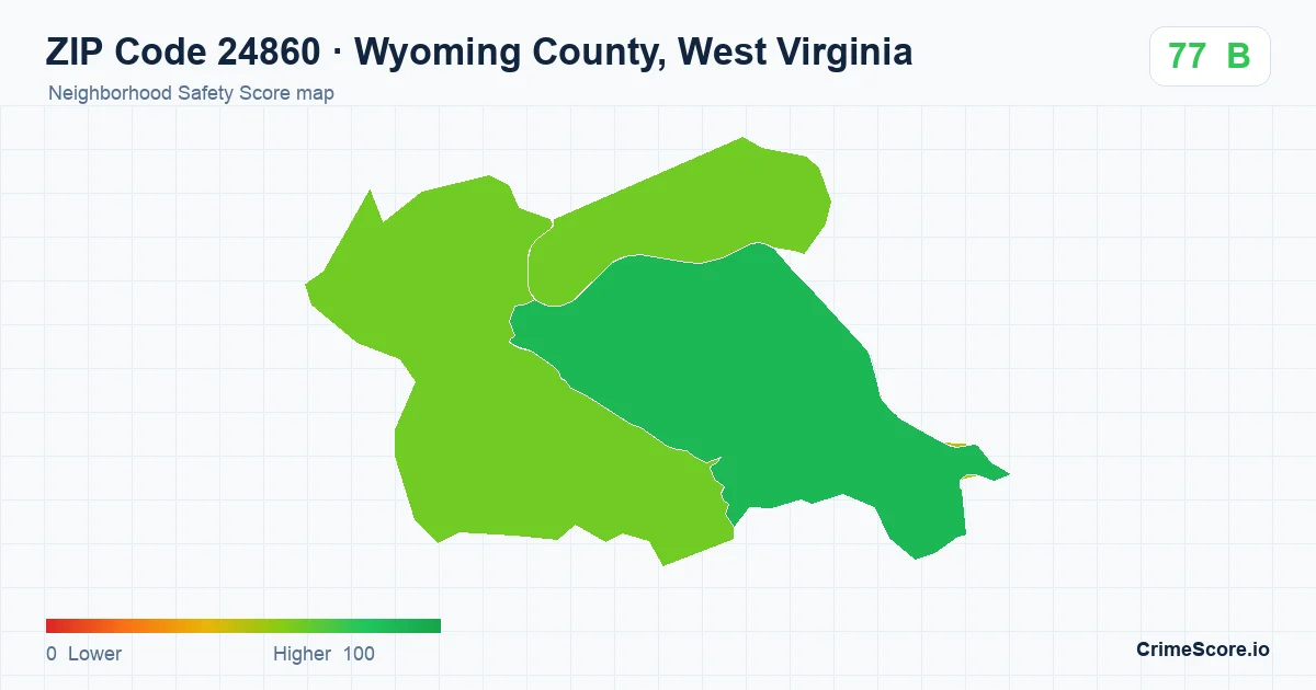 ZIP Code 24860 in Wyoming County, West Virginia neighborhood Safety Score map