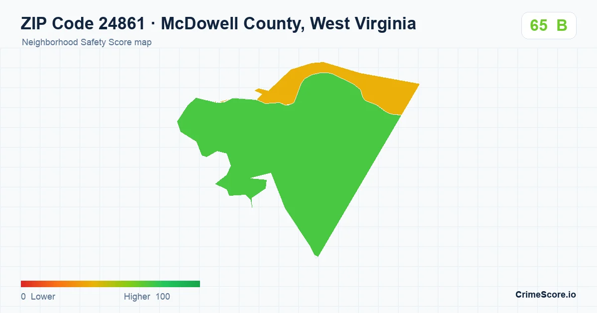 ZIP Code 24861 in McDowell County, West Virginia neighborhood Safety Score map