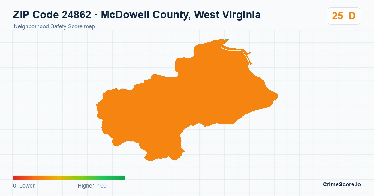 ZIP Code 24862 in McDowell County, West Virginia neighborhood Safety Score map