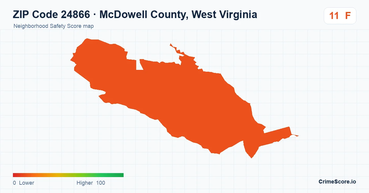 ZIP Code 24866 in McDowell County, West Virginia neighborhood Safety Score map