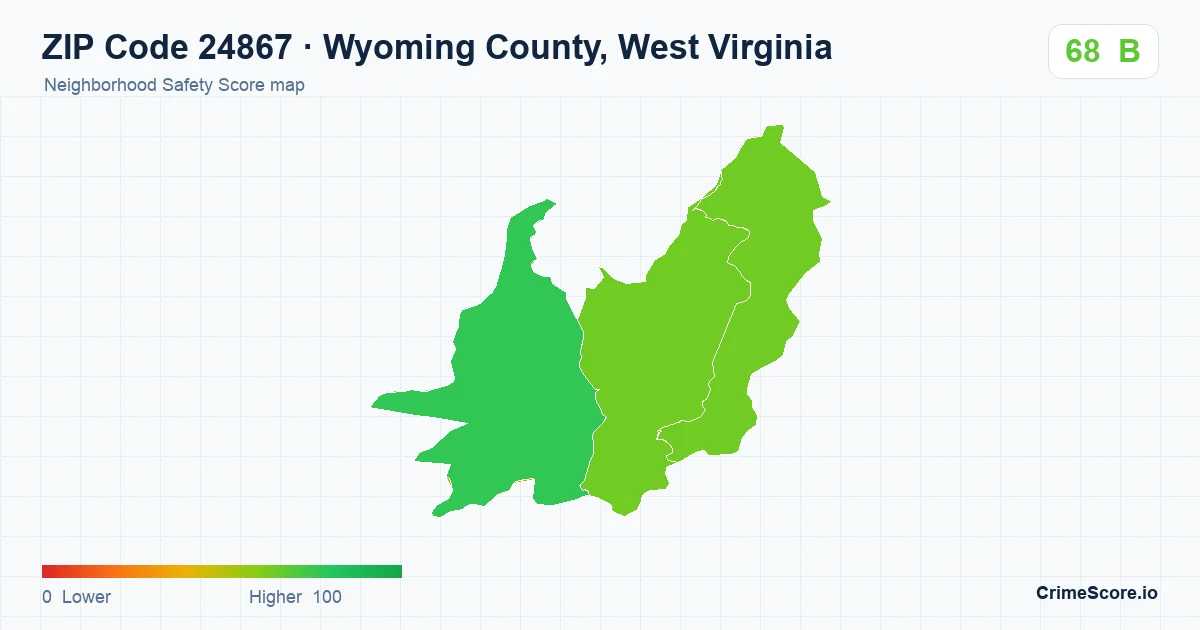 ZIP Code 24867 in Wyoming County, West Virginia neighborhood Safety Score map