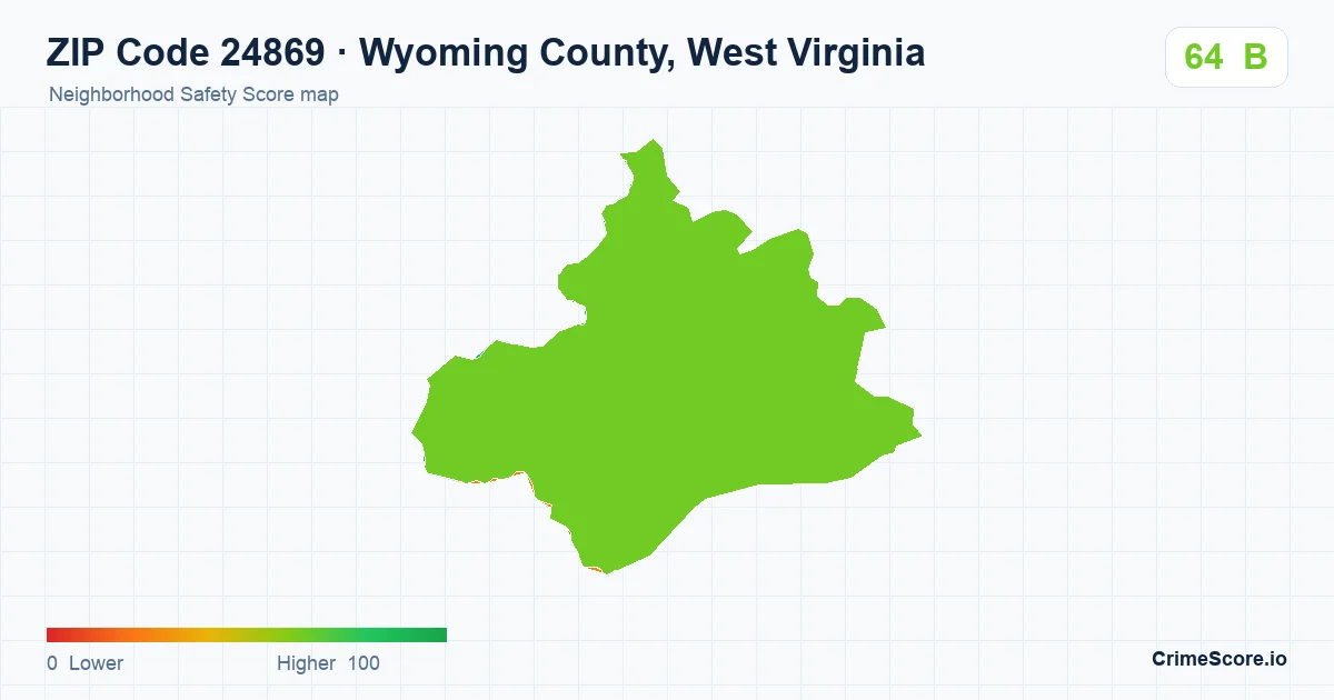 ZIP Code 24869 in Wyoming County, West Virginia neighborhood Safety Score map