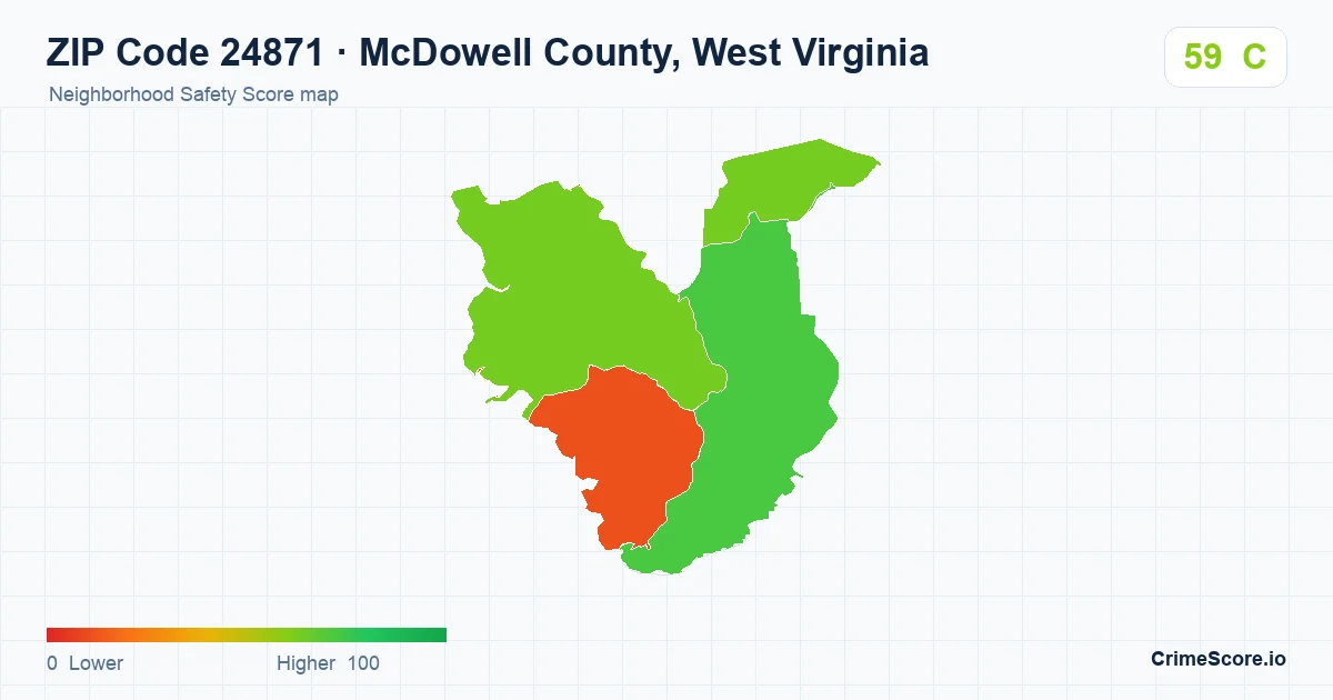 ZIP Code 24871 in McDowell County, West Virginia neighborhood Safety Score map
