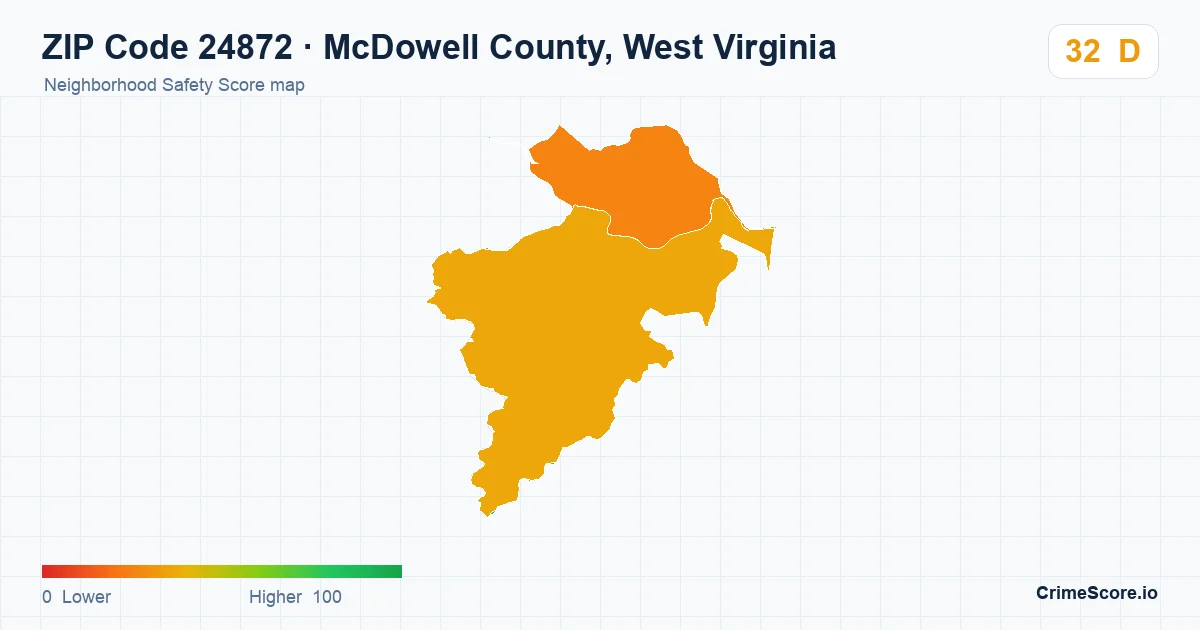 ZIP Code 24872 in McDowell County, West Virginia neighborhood Safety Score map