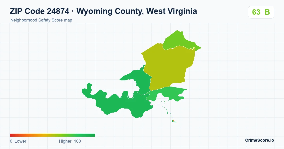 ZIP Code 24874 in Wyoming County, West Virginia neighborhood Safety Score map