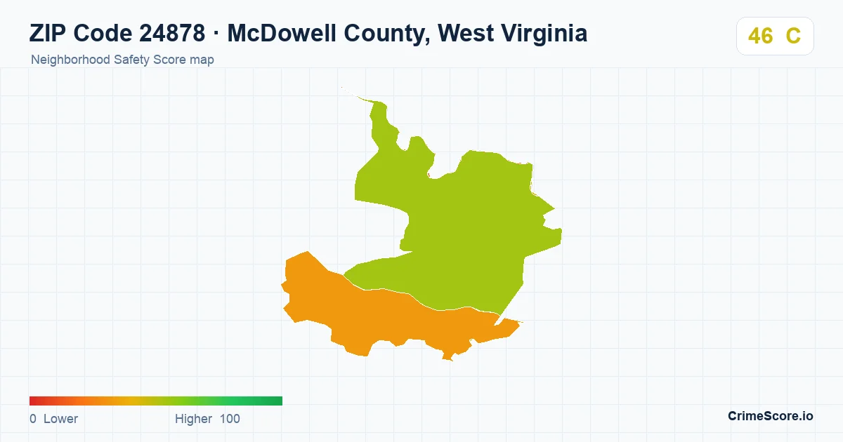 ZIP Code 24878 in McDowell County, West Virginia neighborhood Safety Score map