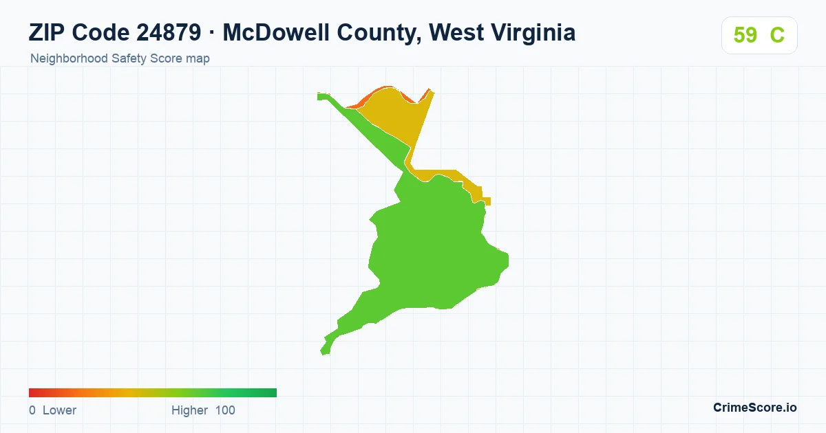 ZIP Code 24879 in McDowell County, West Virginia neighborhood Safety Score map